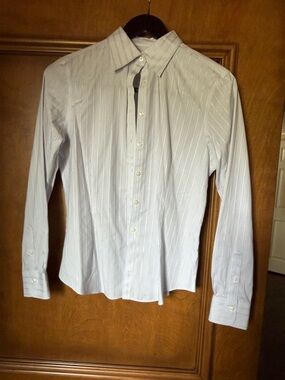 Brooks Brothers White and Light Blue Pinstripe Women's Dress Shirt